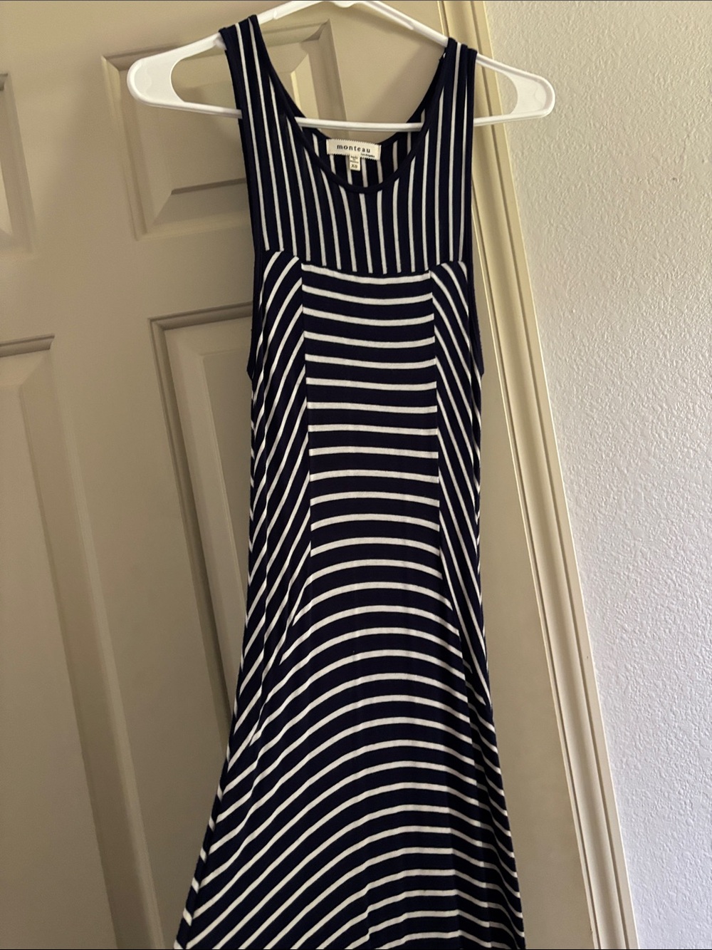 Monteau Navy & White Striped Sleeveless Maxi Dress